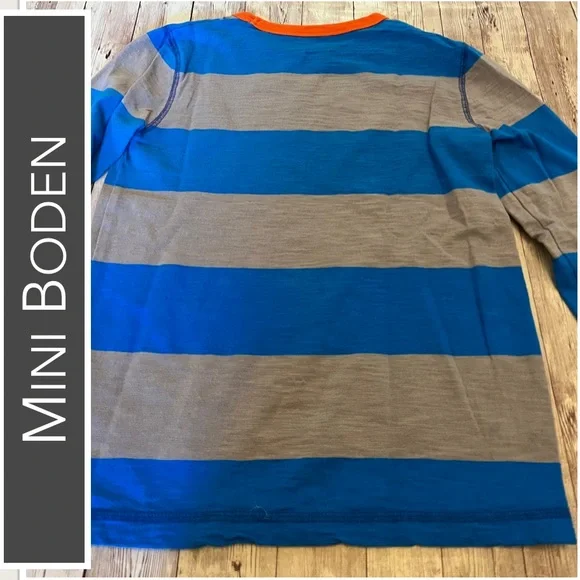 Mini Boden Blue & Gray Wide-Striped Long Sleeve Shirt with Orange Neck Band EUC - Picture 3 of 6